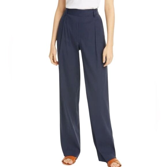 Vince Blue Pleat Front Pull-On Linen Blend Pants New Size Large - Picture 1 of 12